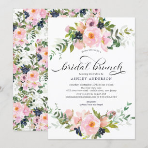 Blush Rozen & Peonies Vrijgezellenfeest Brunch Kaart