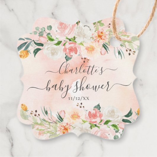 Blush Rozen & Pioenen Baby shower Favor Gift Label (Achterkant)