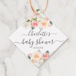 Blush Rozen & Pioenen Baby shower Favor Gift Label