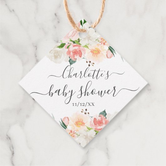 Blush Rozen & Pioenen Baby shower Favor Gift Label (Achterkant)