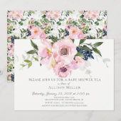 Blush Rozen & Pioenen Baby Tea Party Uitnodiging (Voorkant / Achterkant)