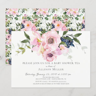 Blush Rozen & Pioenen Baby Tea Party Uitnodiging