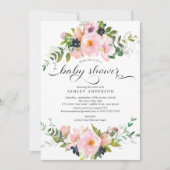 Blush Rozen & Pioenen Bloemen Baby shower Kaart (Voorkant)