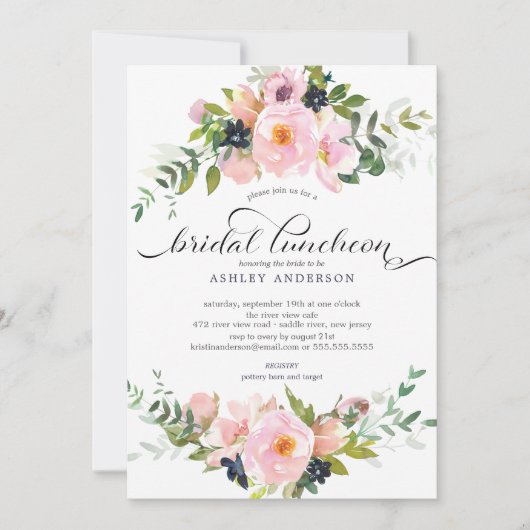 Blush Rozen & pioenen bruidslunch Kaart (Voorkant)