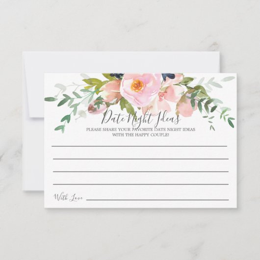 Blush Rozen & pioenen Date Night Ideeën Kaart (Voorkant)