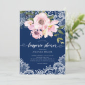 Blush Rozen & pioenen Lace Bruids Lingerie Douche Kaart (Staand voorkant)