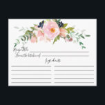 Blush Rozen & pony Vrijgezellenfeest Recipcard Briefkaart<br><div class="desc">Mooie waterverf vervaagt rozen en ponden romantische florale met roos & eucalyptus bladeren recept Card.  De voorkant van de kaart heeft ruimte voor de recept titel,  uit de keuken van & de ingrediënten.  De rug heeft een lijn voor richtingen.  Bezoek onze winkel naar uitzicht waterverf blush floral collectie.</div>