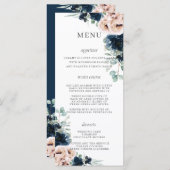 Blush Rozen Poppies Navy Blue Bloemen Bruiloft Men Programmakaart (Voorkant / Achterkant)