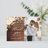 Blush Rozen Rustic Wood Lantern Foto Bedankkaart (Staand voorkant)