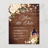 Blush Rozen Rustic Wood Weddenschap Save the Date Briefkaart (Voorkant)