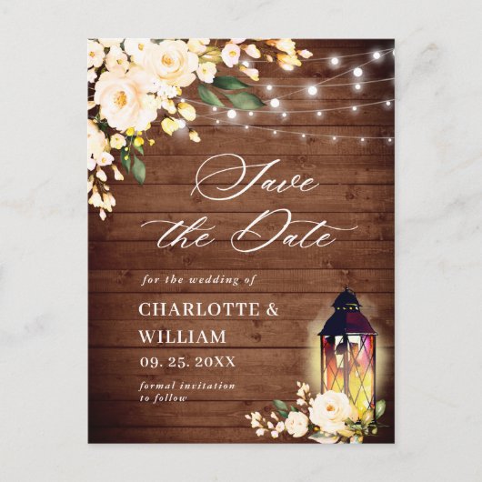 Blush Rozen Rustic Wood Weddenschap Save the Date Briefkaart (Voorkant)