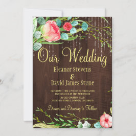 Blush rozen rustieke string lichten schuur houten  kaart