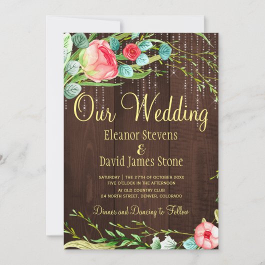 Blush rozen rustieke string lichten schuur houten  kaart (Voorkant)