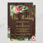 Blush rozen rustieke string lichten schuur houten  kaart (Voorkant / Achterkant)