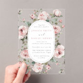 Blush Rozen & Salie Bloemen Lijst bruiloft Acryl Uitnodigingen (Insitu (Draagbaar))