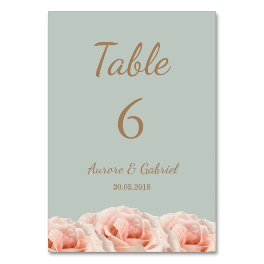 Blush Rozen Salie bloemen Trouwtafel nummer Kaart (Voorkant)