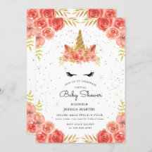 Blush rozen Sleepy Eenhoorn Virtual baby shower