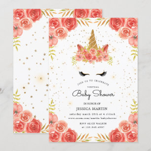 Blush rozen Sleepy Eenhoorn Virtual baby shower Kaart