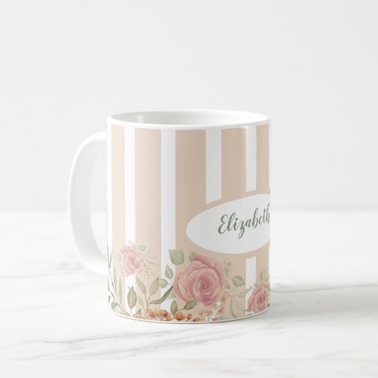 Blush Rozen struik waterverf monogrammen Koffiemok (Voorkant links)