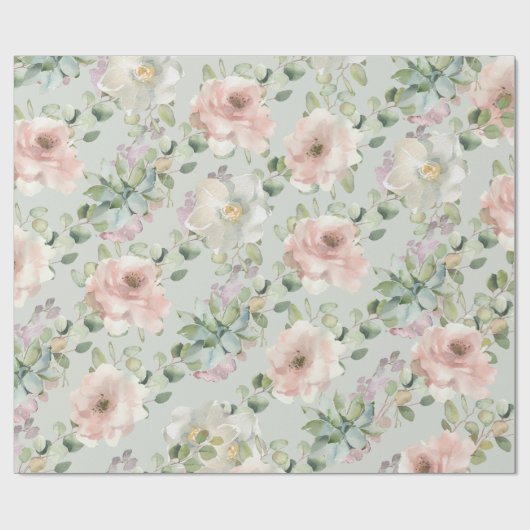 Blush Rozen Succulans Sage Eucalyptus Wedding Cadeaupapier (Vlak)