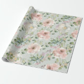 Blush Rozen Succulans Sage Eucalyptus Wedding Cadeaupapier (Uitgerold)
