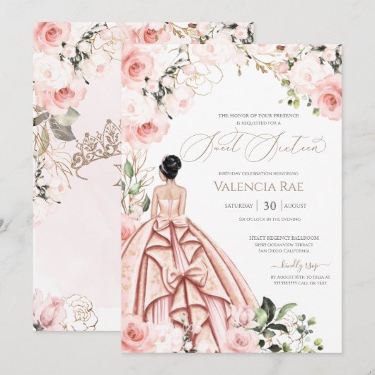 Blush Rozen Sweet 16  in Roze Mooie Geon Kaart (Voorkant / Achterkant)