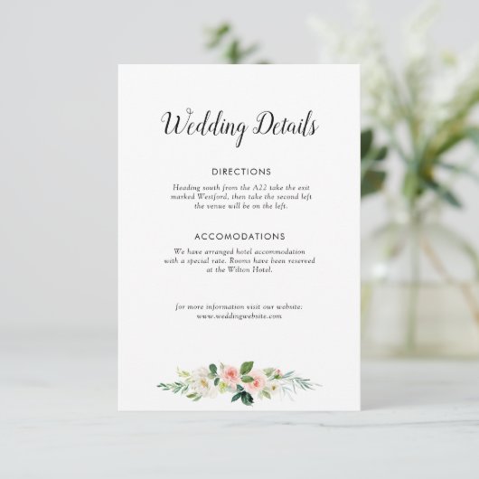 Blush rozen trouwgegevens kaart (Staand voorkant)