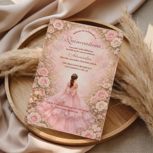 Blush Rozen Tuin Quinceañera Kaart