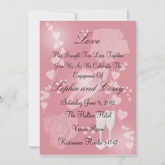Blush Rozen Verloving Kaart Uitnodiging (Voorkant)
