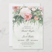  Blush Rozen Waterverf Bloemen Huwelijk Kaart (Voorkant)