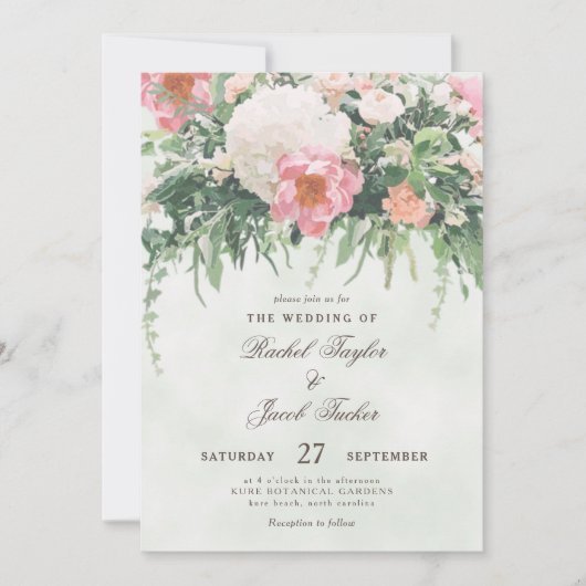  Blush Rozen Waterverf Bloemen Huwelijk Kaart (Voorkant)