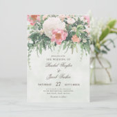  Blush Rozen Waterverf Bloemen Huwelijk Kaart (Staand voorkant)