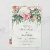  Blush Rozen Waterverf Bloemen Huwelijk Kaart (Voorkant / Achterkant)