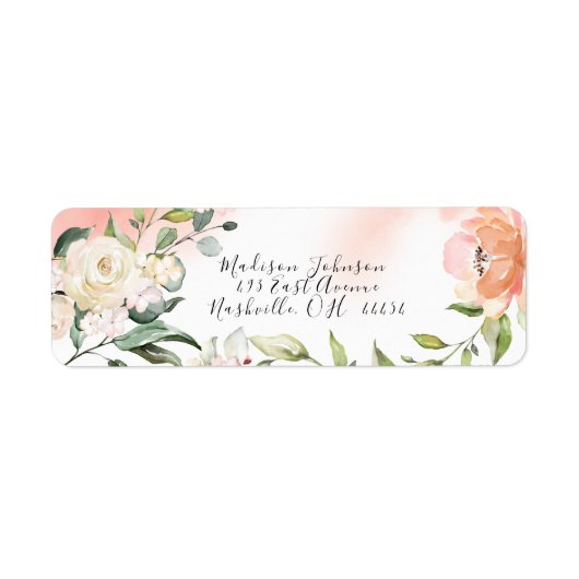 Blush Rozen Waterverf Elegant Gold Wedding Etiket (Voorkant)