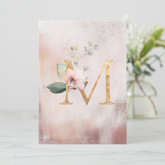 Blush Rozen Waterverf Elegant Monogram Weddenschap Bedankkaart (Staand voorkant)