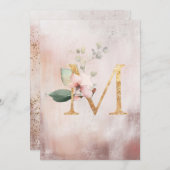 Blush Rozen Waterverf Elegant Monogram Weddenschap Bedankkaart (Voorkant / Achterkant)