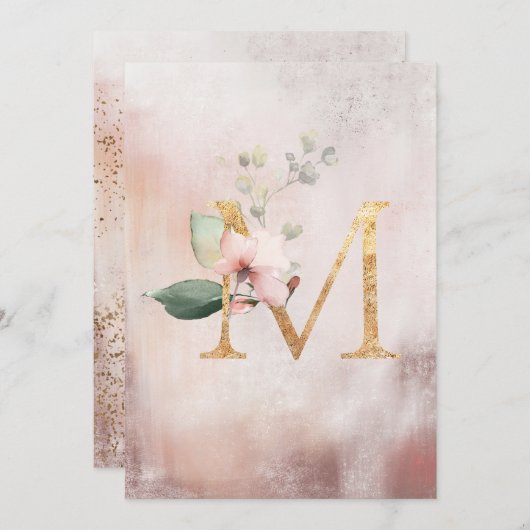 Blush Rozen Waterverf Elegant Monogram Weddenschap Bedankkaart (Voorkant / Achterkant)