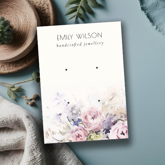 Blush Rozen Waterverf Floral 2 Oorbel Display Visitekaartje
