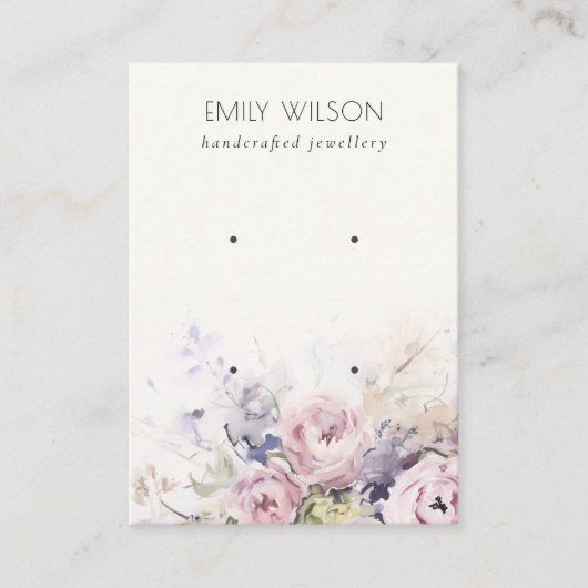 Blush Rozen Waterverf Floral 2 Oorbel Display Visitekaartje (Voorkant)