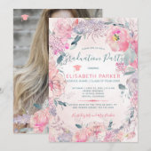 Blush rozen waterverf FOTO afstudeerfeest Kaart (Voorkant / Achterkant)