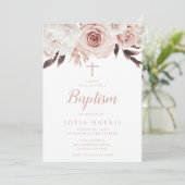 Blush Rozen & White Flowers Doop Kaart (Staand voorkant)