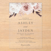 Blush Rozen & White Flowers Wedding Acryl Uitnodigingen (Voorkant)