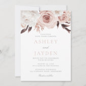 Blush Rozen & White Flowers Wedding Kaart (Voorkant)