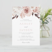 Blush Rozen & White Flowers Wedding Kaart (Staand voorkant)