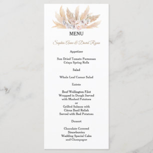 Blush Rozen White Orchid Pampas Grass Wedding Menu