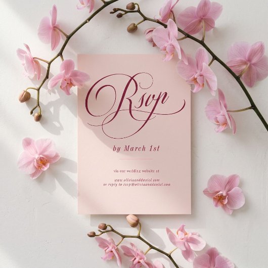 Blush RSVP Framboos Script Bruiloft Kaartje