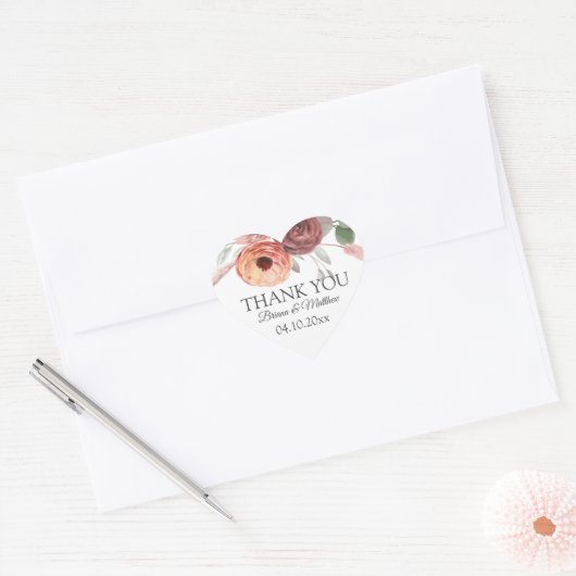 Blush Rust Bloemenbruiloft Hart Sticker (Envelop)
