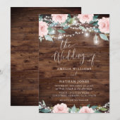 Blush Rustic Blad Slingerlichten Trouw Uitnodiging (Voorkant / Achterkant)