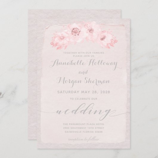 Blush Rustic Calligraphy Wedding Kaart (Voorkant / Achterkant)
