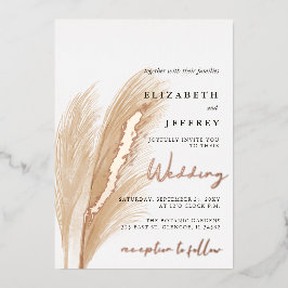 Blush Rustic Earthy Neutral Boho Pampas Wedding Folie Uitnodiging